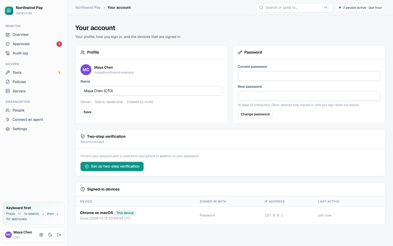 Your account page